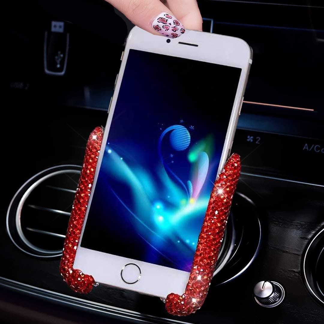 SUNCARACCL Bling Car Phone Holder, Red, Portable Electronic Device Mount, Compatible with All Smartphones