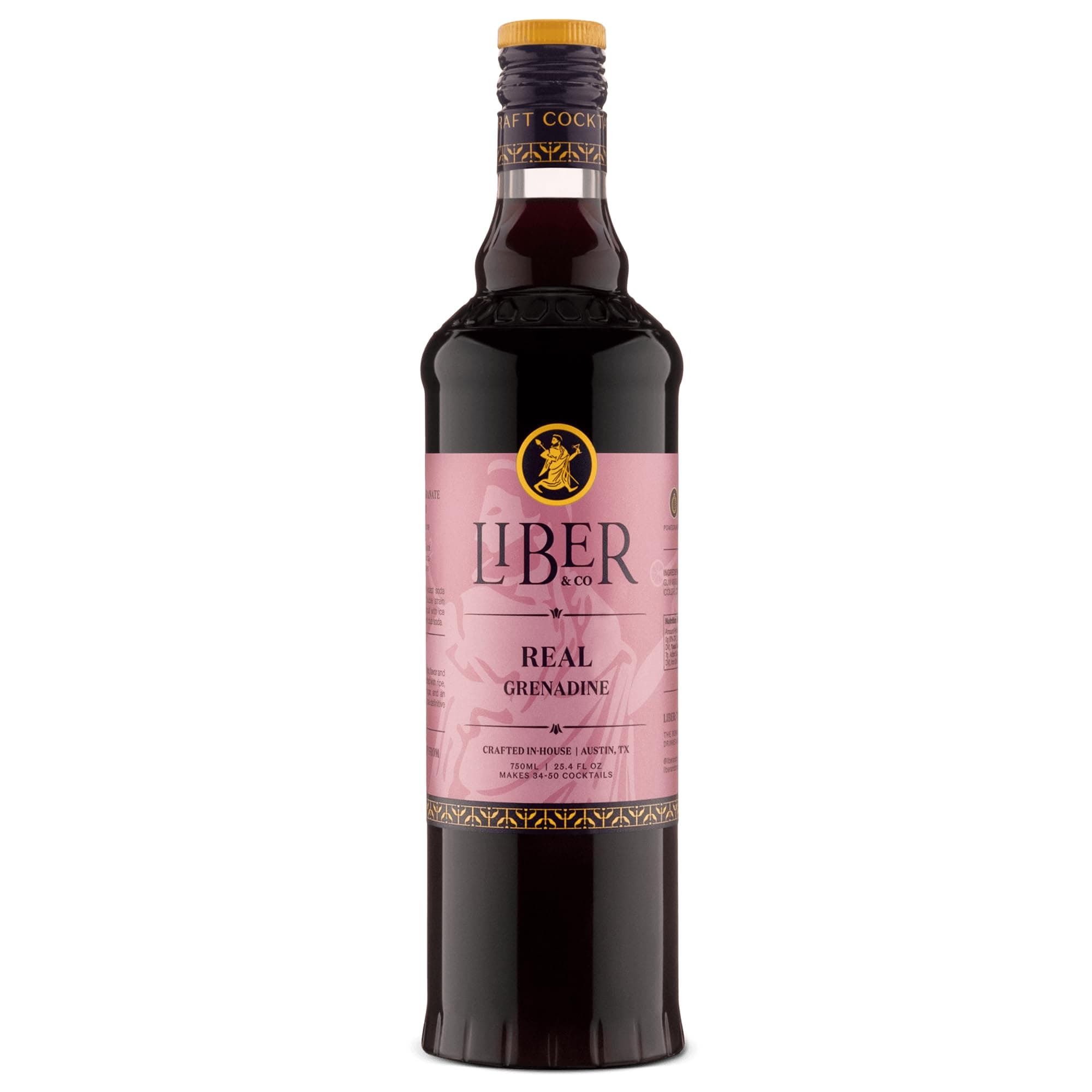 Liber & Co. Real Grenadine - 65% Cold-Pressed Pomegranate Juice & Orange Blossom Water - Essential for Tequila Sunrise, Shirley Temples & Classic Cocktails - Makes 50 Drinks (25.4 oz)