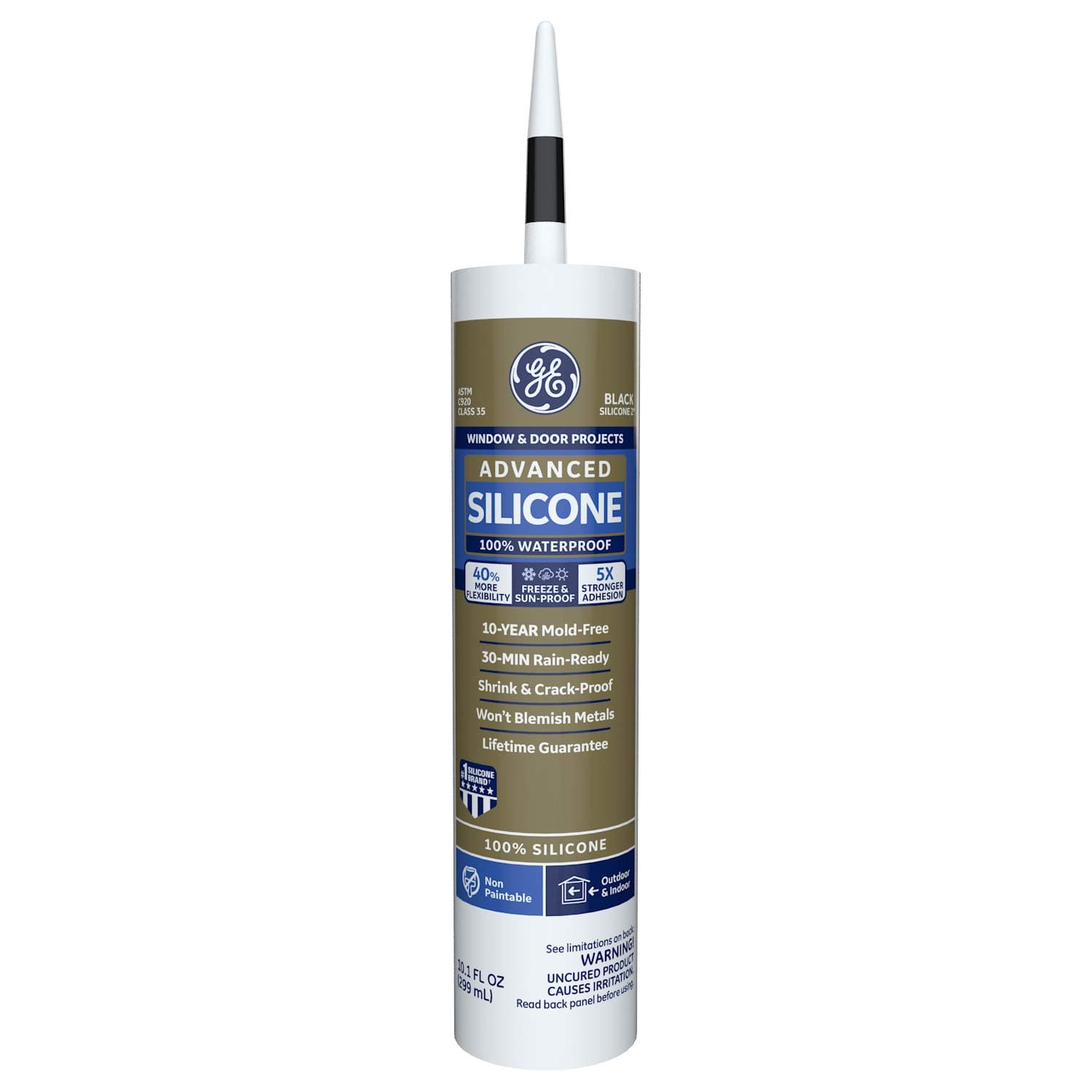GE Silicone II Black Caulk for Windows & Doors, 10.1 oz
