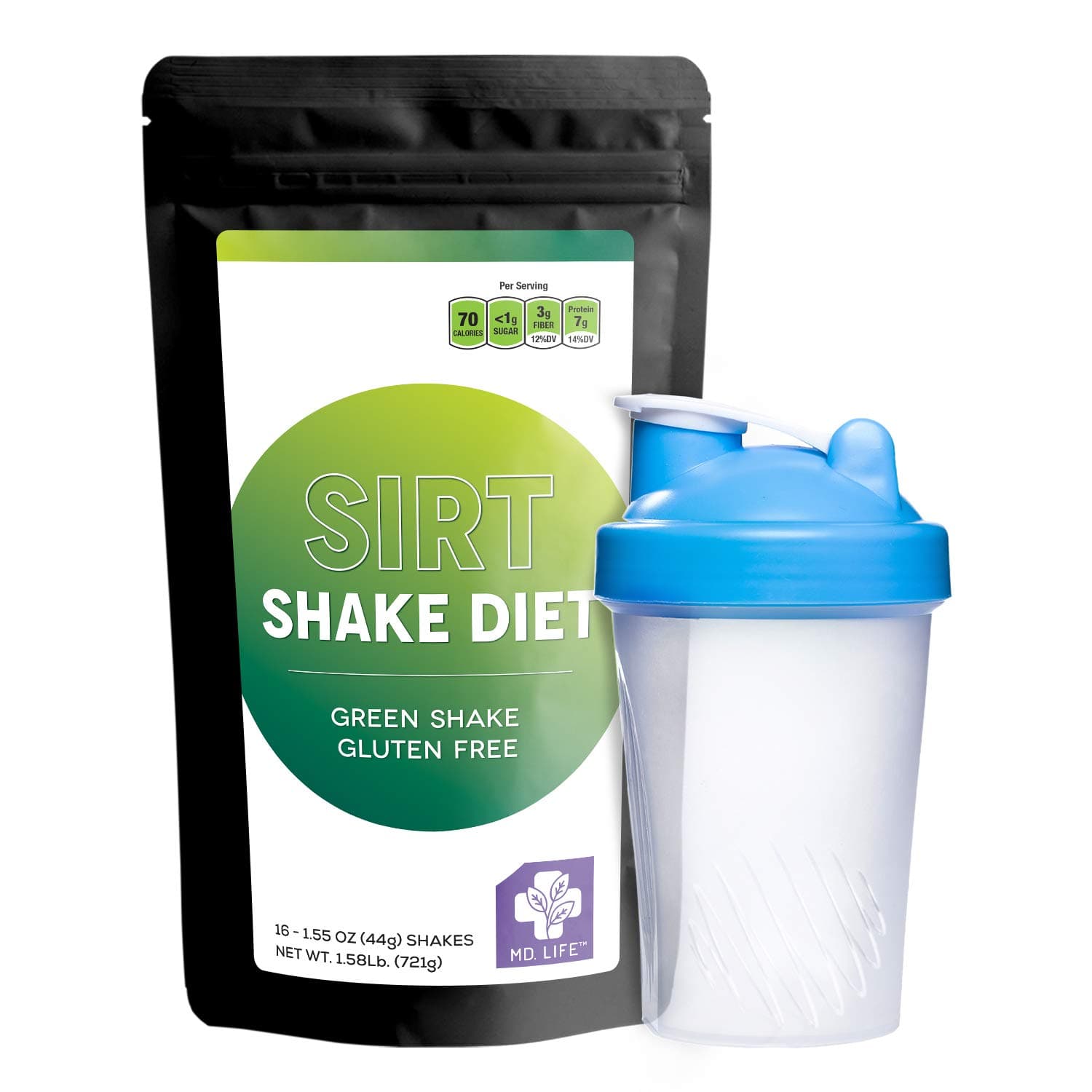 MD.Life Sirt Food Diet Shake Super Food Green Meal Replacement Shake for Sirt Diet - Vegan Super Green Powder Sirt Food Shake - 16 Servings W/Shaker