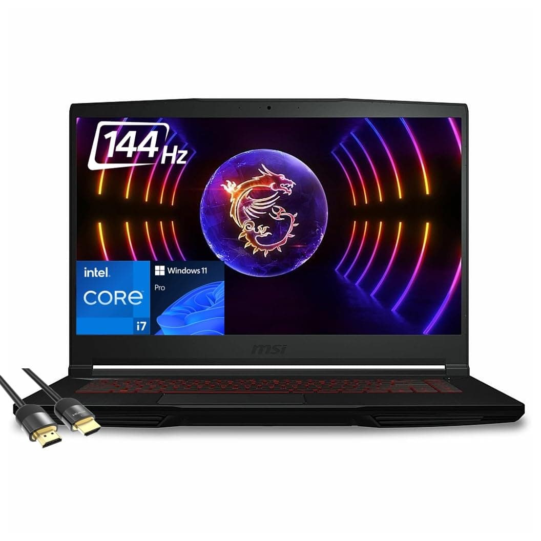 msiGF63 Thin Gaming Laptop, 15.6" FHD IPS 144Hz Display, 12th Gen Intel 10-Core i7-12650H, Geforce RTX 4050, 32GB DDR4, 1TB PCIe SSD, USB-C, WiFi6, RJ45, Backlit Keyboard, PDG HDMI Cable, Win 11 Pro