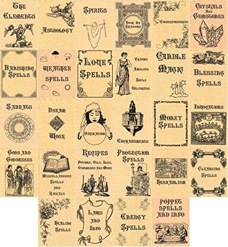 The Grimoire Book of Shadows Dividers Pages, Set of 28 Divider or Cover Pages for Book of Shadows Spell Book (Gold)