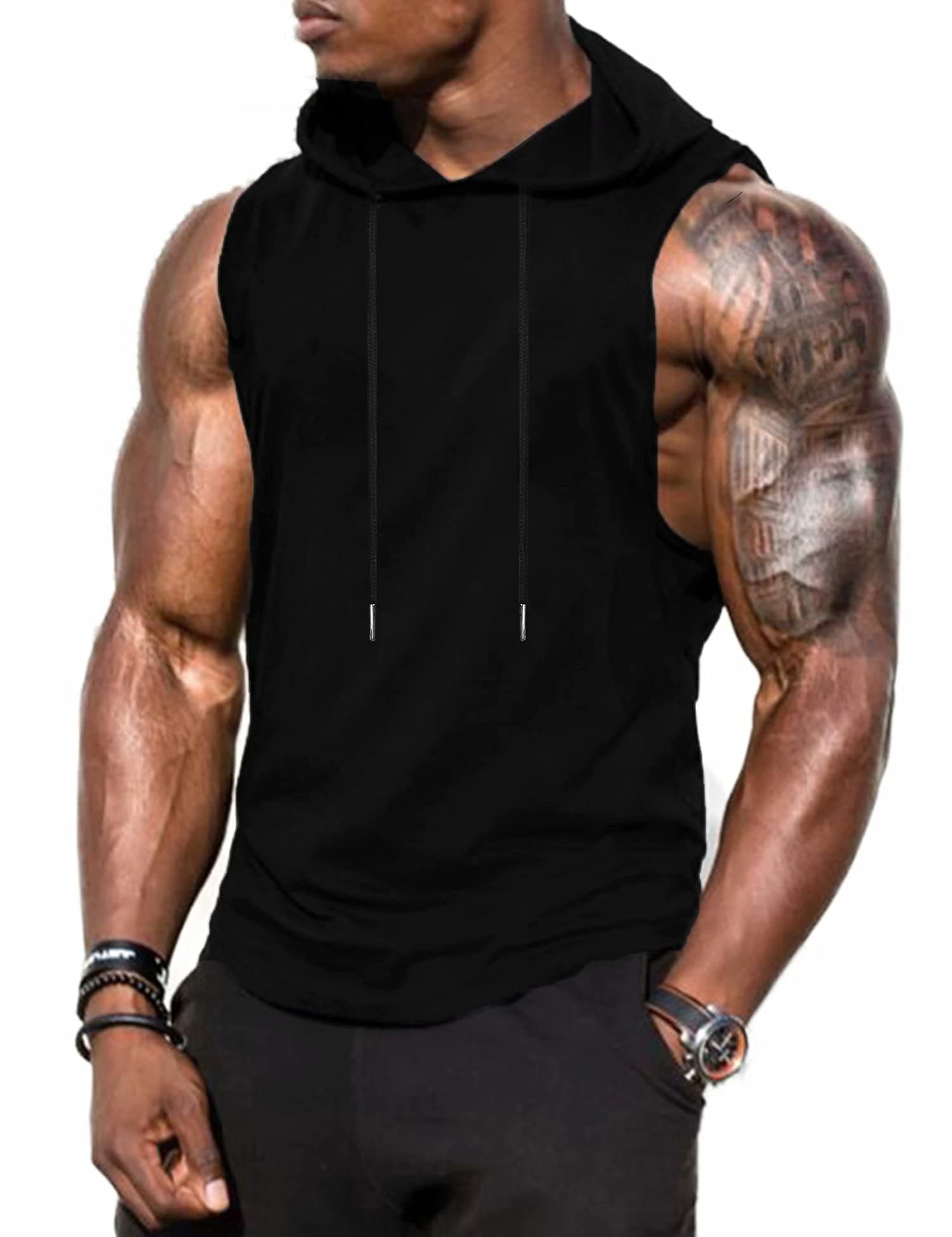Men's Workout Hooded Tank Tops Sports Training Sleeveless Gym Hoodies Bodybuilding Cut Off Muscle Shirts