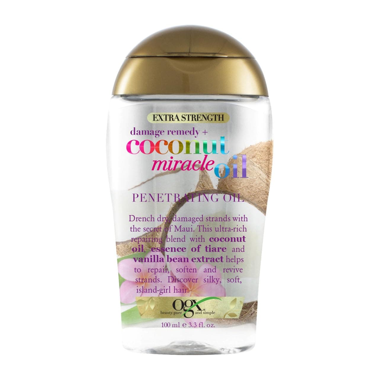 Coconut Miracle Oil Extra Strength Penetrating Hair Oil for Dry, Damaged, and Frizzy Hair, Intense Hydration, Frizz Control, and Shine with Coconut Oil, Tiare, and Vanilla Bean Extracts, 100 ml