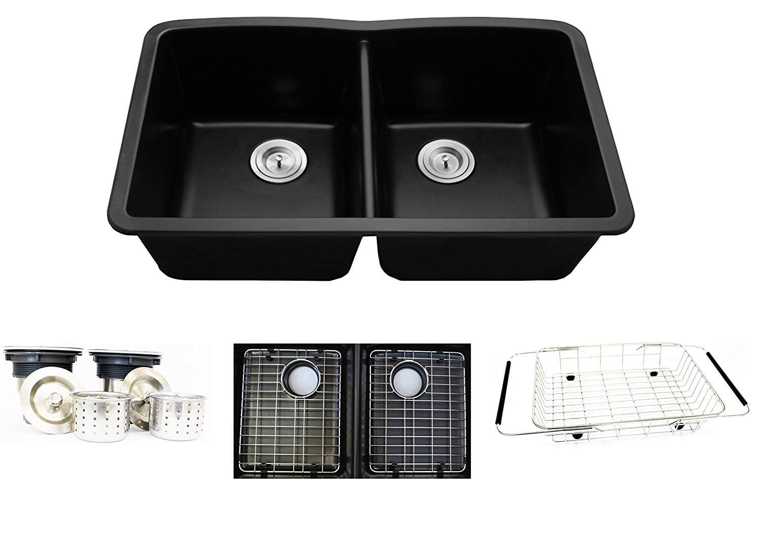Black Dual Mount Kitchen Sink Black Sink Granite Composite Double Bowl 32 Inch