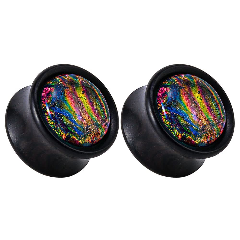 2PCS Wood Ear Gauge Plugs Glass Galaxy Double Flared Saddle Tunnels for Women Men Body Piercing Jewelry 0g to 1 inch