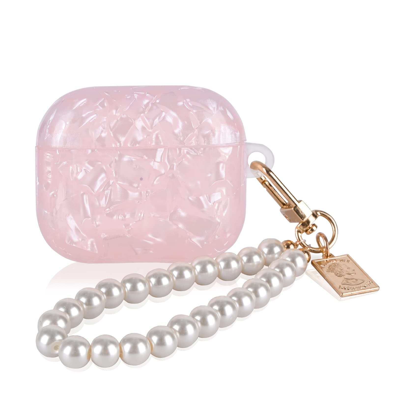 Glitter Shell Design for AirPods 3 (2021) with Pearl Wrist Chain Keychain,Sparkle Bling Pretty Cute Protective Skin Cover for Airpods 3rd Generation for Women Girls Teens Soft TPU Cover-Pink