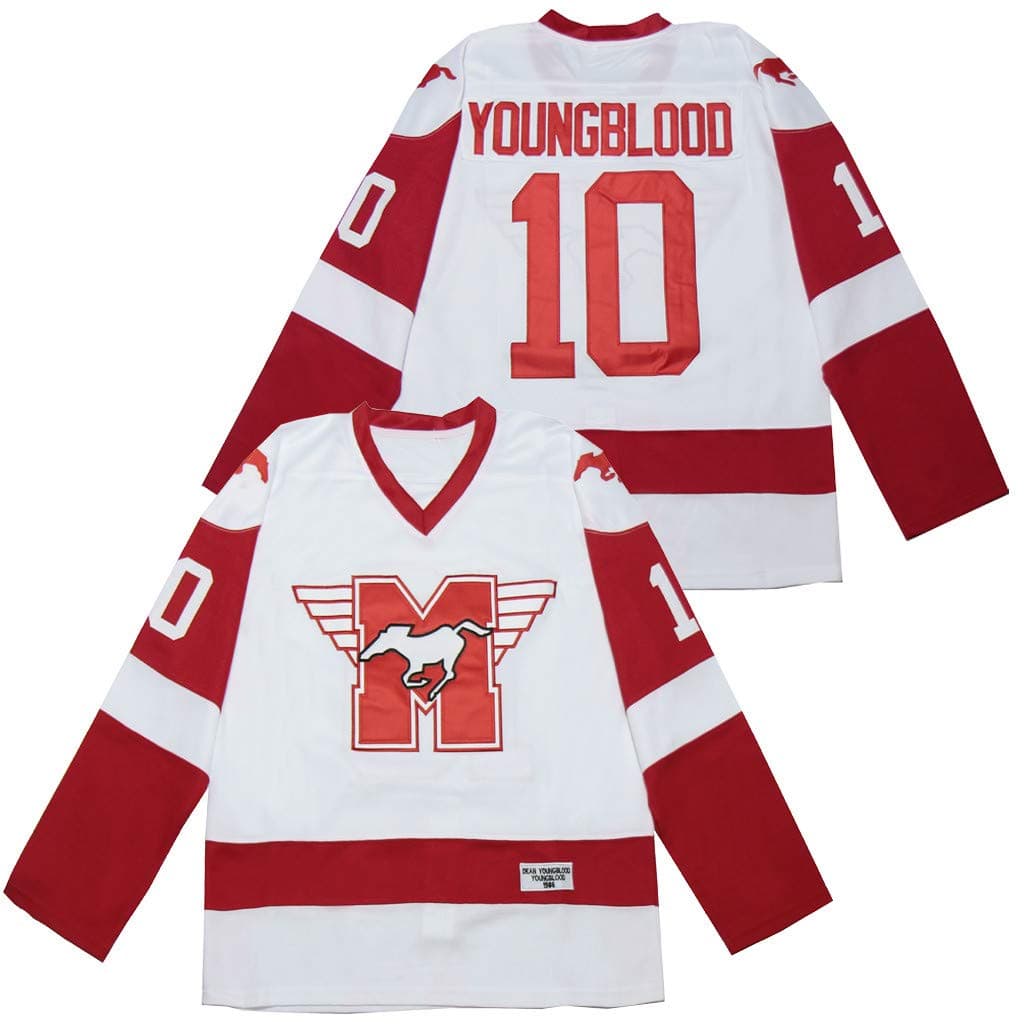 #10 Dean Youngblood Hamilton Mustangs 1986 Mens Movie Ice Hockey Jersey Adult White