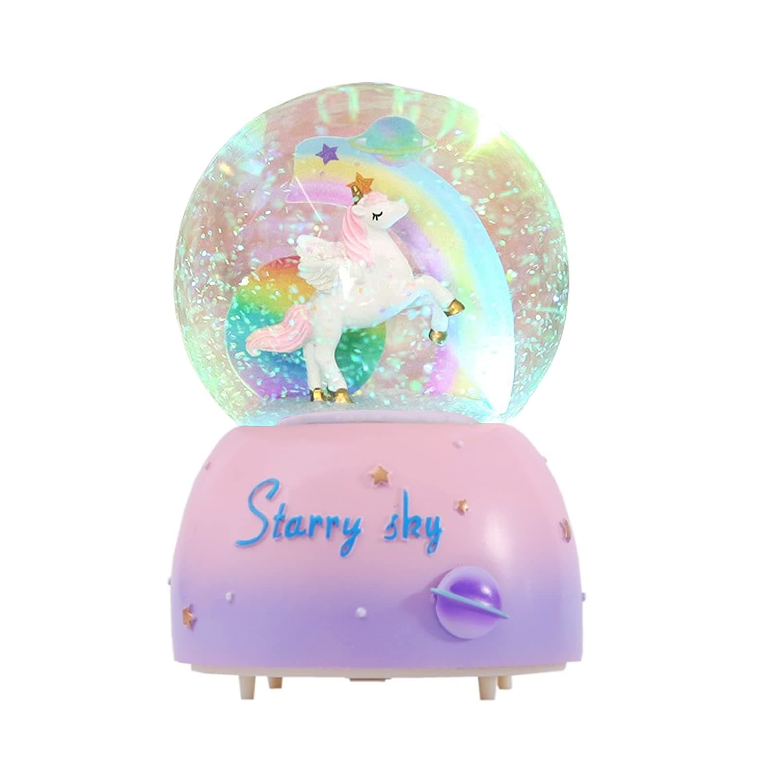Unicorn Music Snowball, 3.94 Inch Automatic Snowfall Music Box, with LED Rainbow Snow Lights, Birthday,Christmas, The Perfect Unicorn for Girls