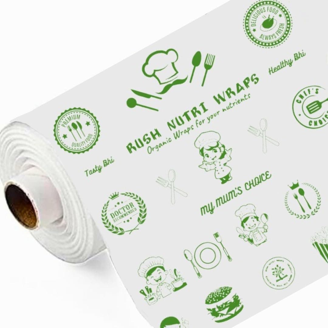 Rush Premium 25 Mtr Nutri Wrap Food Wrapping Paper Roll with Sealing Sticker, Non-Sticky Butter Paper Roll for Roti Use as Parchment Paper for baking cake, Air Fryer paper sheets