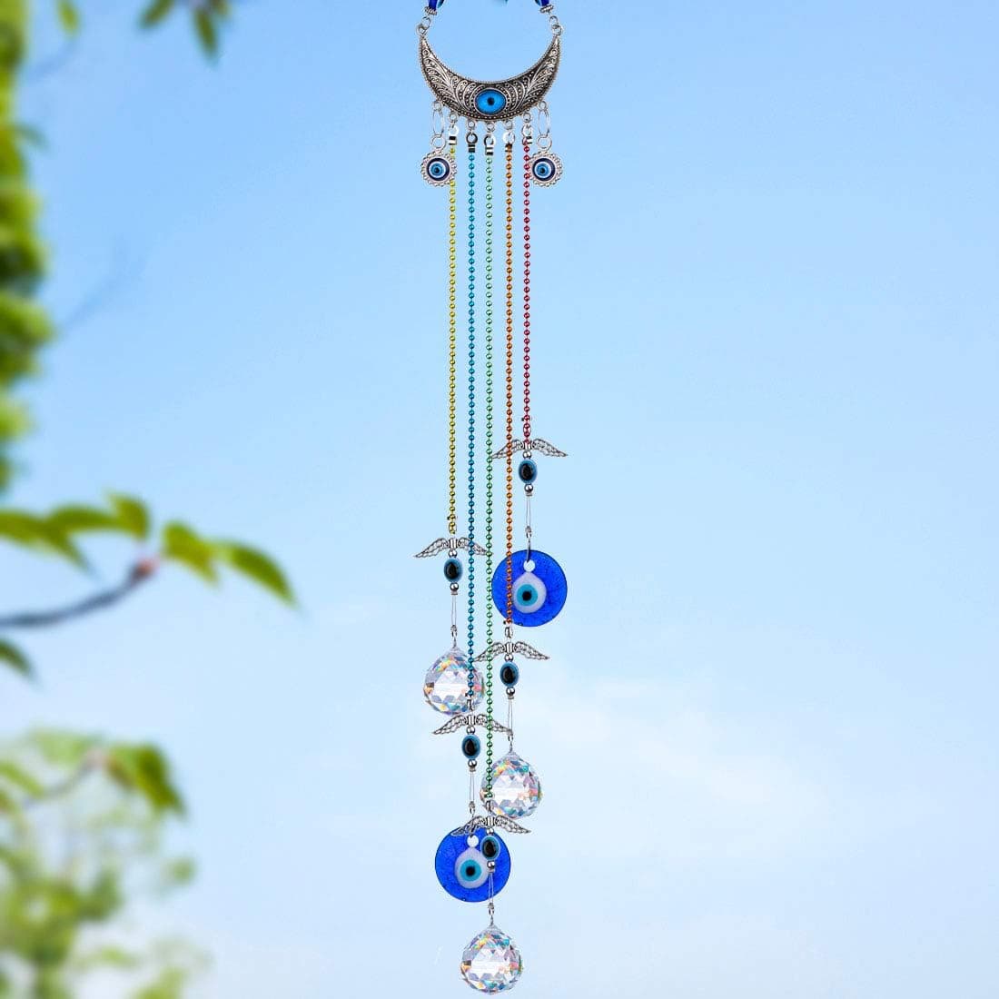 Handmade Hanging Blue Evil Eye Suncatcher Evil Eye Protection Pendant for Home Decor Rainbow Maker with Crystal Prism Sun Catchers for Ornament Gift