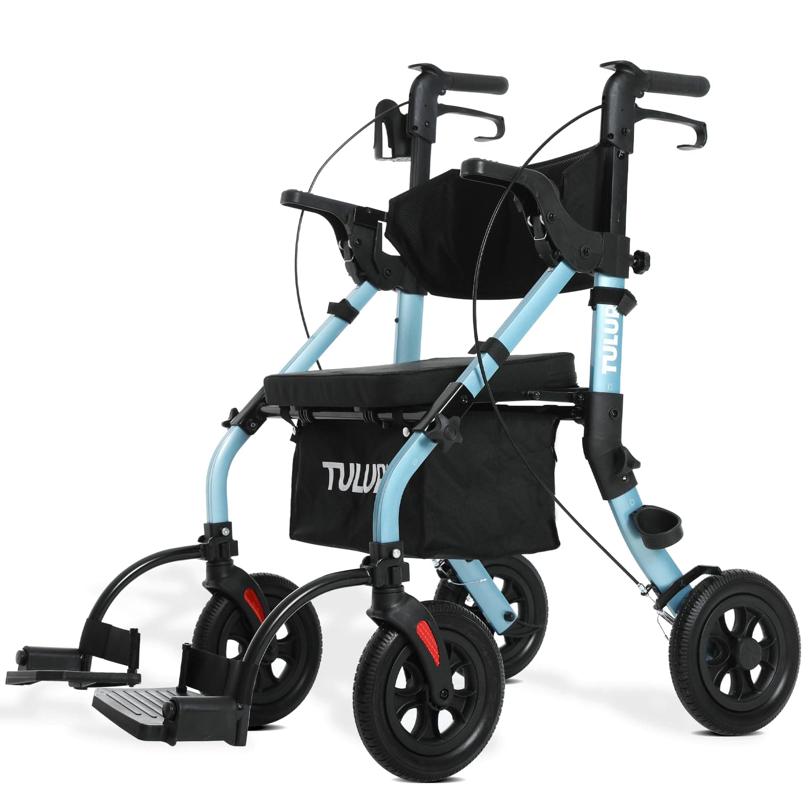 All Terrain Walker Wheelchair Combo,Rollator Walker with Seat for Seniors with Footrest,Transport-Wheelchair Combo,2 in 1 Rolling Walker Chair with Wide Backrest by Tulur (Blue)-New