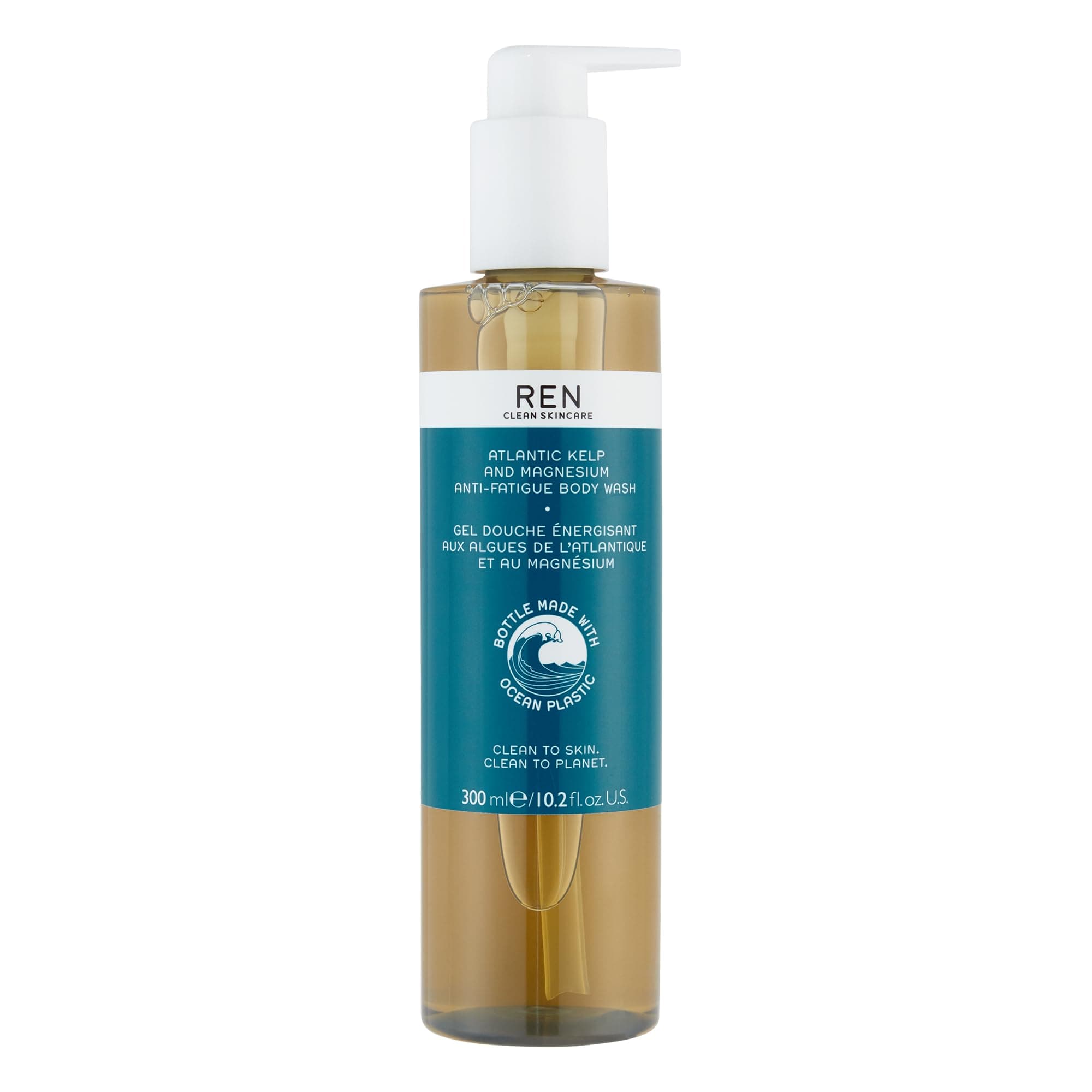 Ren Clean Skincare Atlantic Kelp & Magnesium Anti-Fatigue Body Wash Energizing Shower Gel Packaged In Recycled Ocean Plastic Bottle, 300 Ml