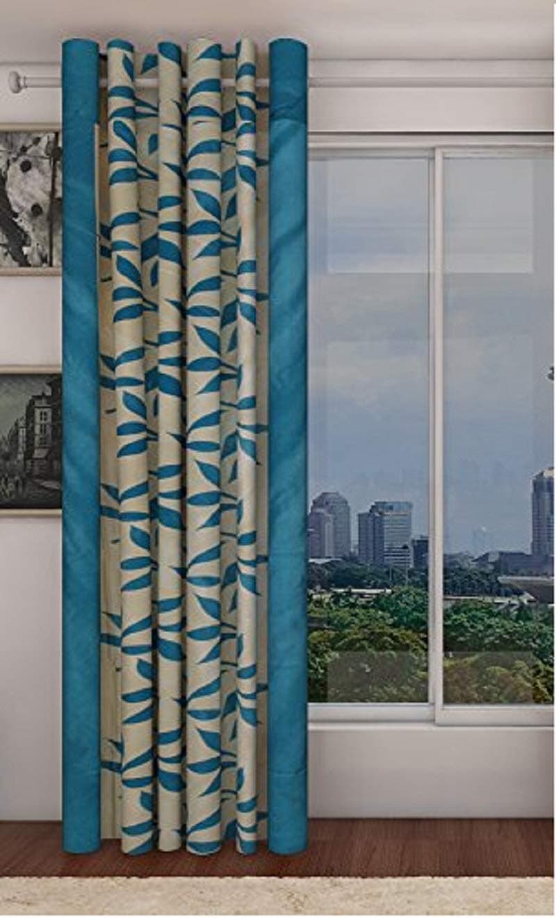 Farrell Dcor 1 Piece Polyester Floral Eyelet Door Curtain (Aqua Blue, 4 x 7 feet)
