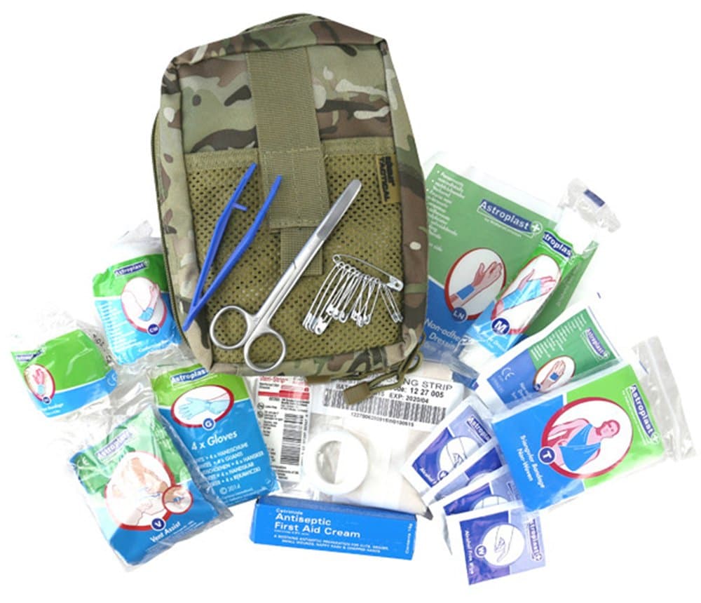 Army Combat Military Deluxe First Aid Kit Medical BTP Camo Travel Survival Pouch + Clip