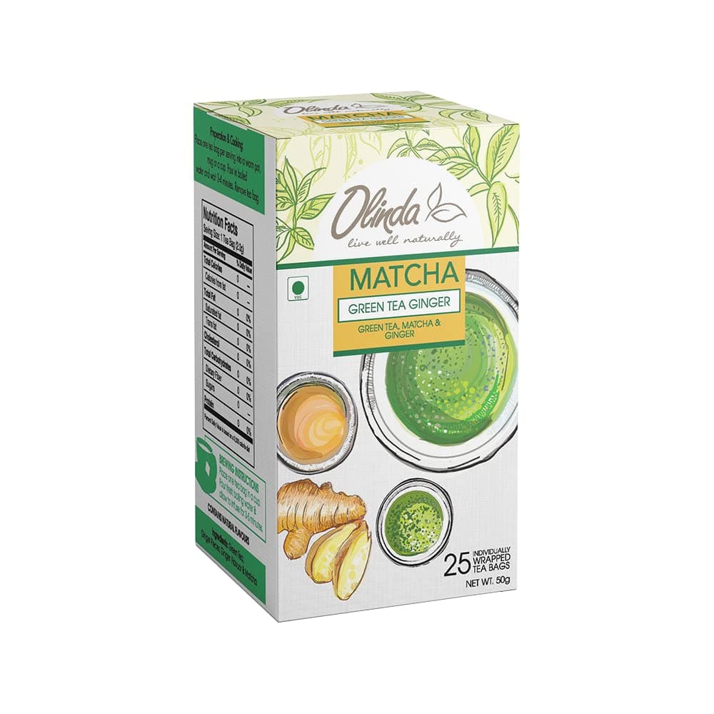 OLINDA Matcha Ginger Green Tea, 50 gm (25 Tea Bags, 2 gm per sachet)