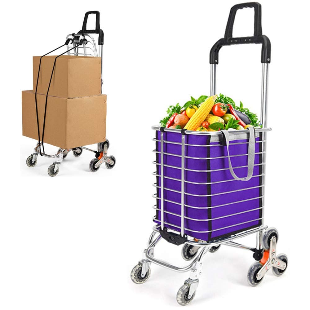 Folding Shopping Cart Portable Grocery Utility Lightweight Stair Climbing Cart with Rolling Swivel Wheels and Removable Waterproof Canvas Removable Bag (Without Cover)