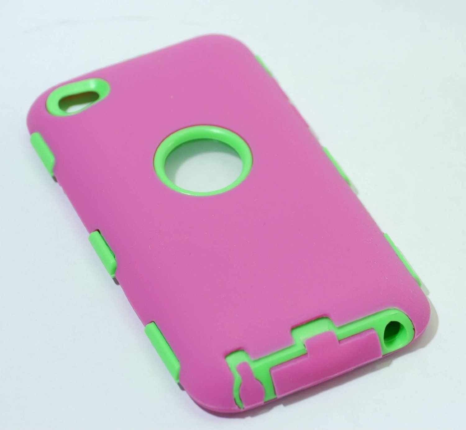 iConic (TM) Light Pink + Green Commuter (Full Body Armor) Apple iPod Touch 4 4G 4th Generation Silicone Protective Tough Case (Sealed in iConic (TM) Packaging) "Ultra Durability Guarantee + Built In Screen Protector +"