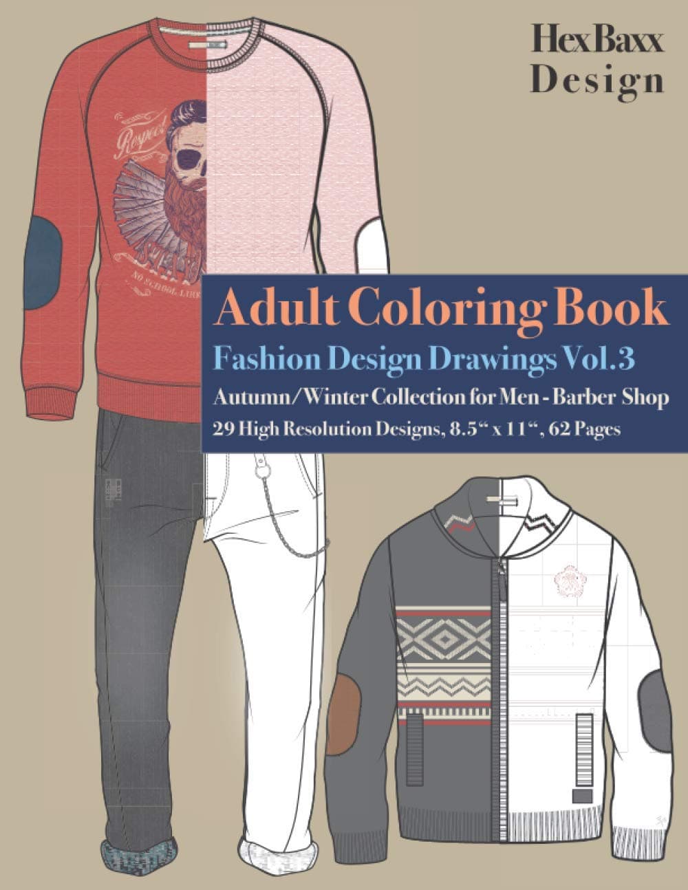 Adult Coloring Book Fashion Design Drawings: Autumn/Winter Collection for Men - Barber Shop - 29 High Resolution Designs: 3