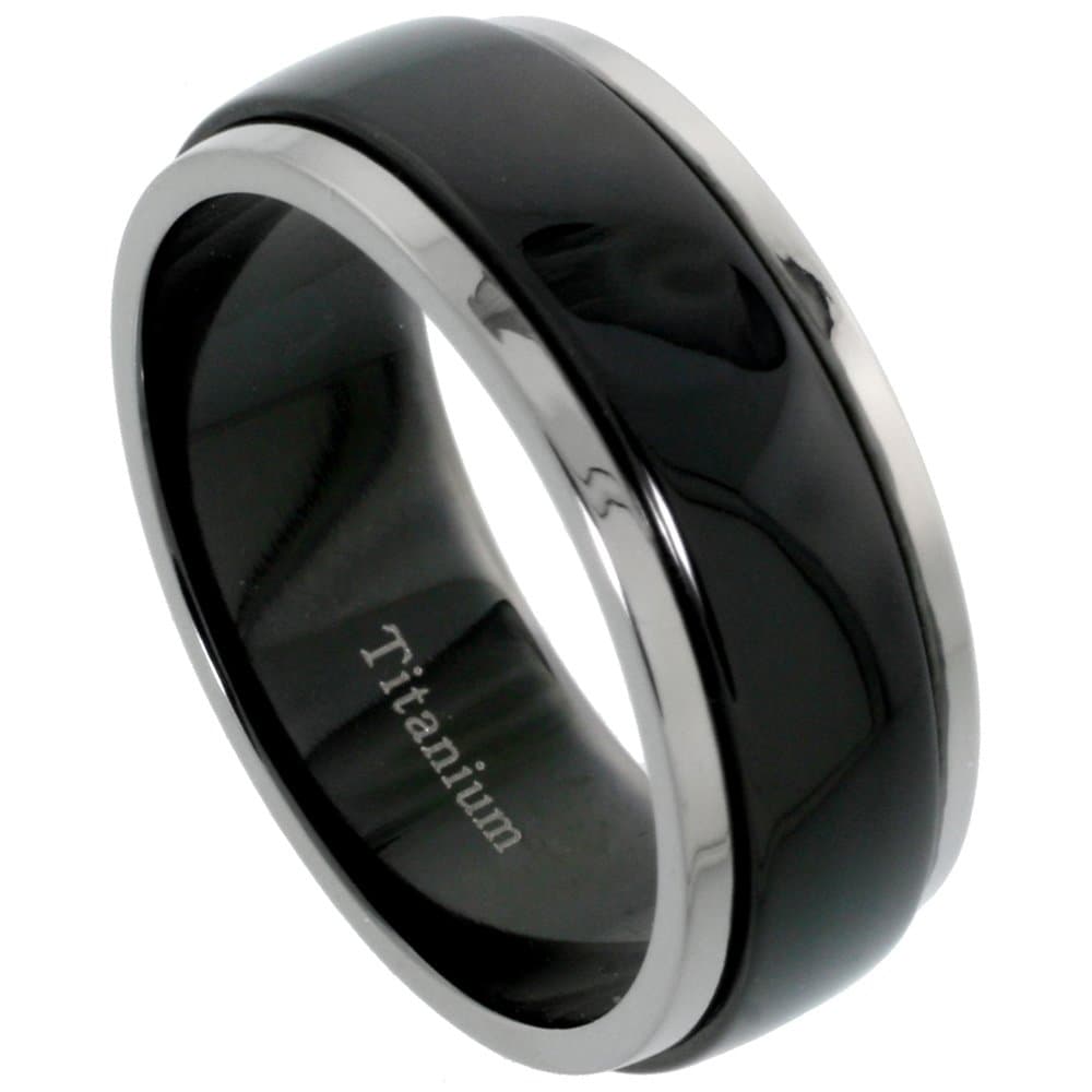 Sabrina Silver 8mm Black Titanium Wedding Band Spinner Ring Two Tone Finish Sizes 7-14.5