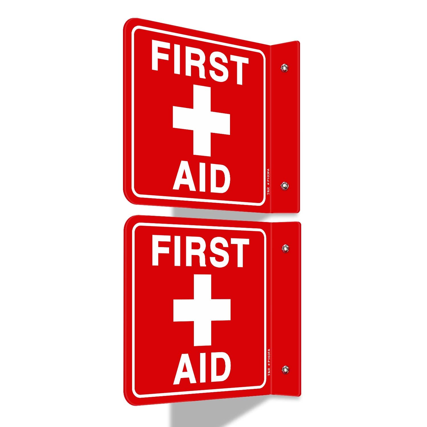 T&R First Aid Sign, First Aid with Cross Symbol - 2 Pack - 6 x 6 Inches Acryl...