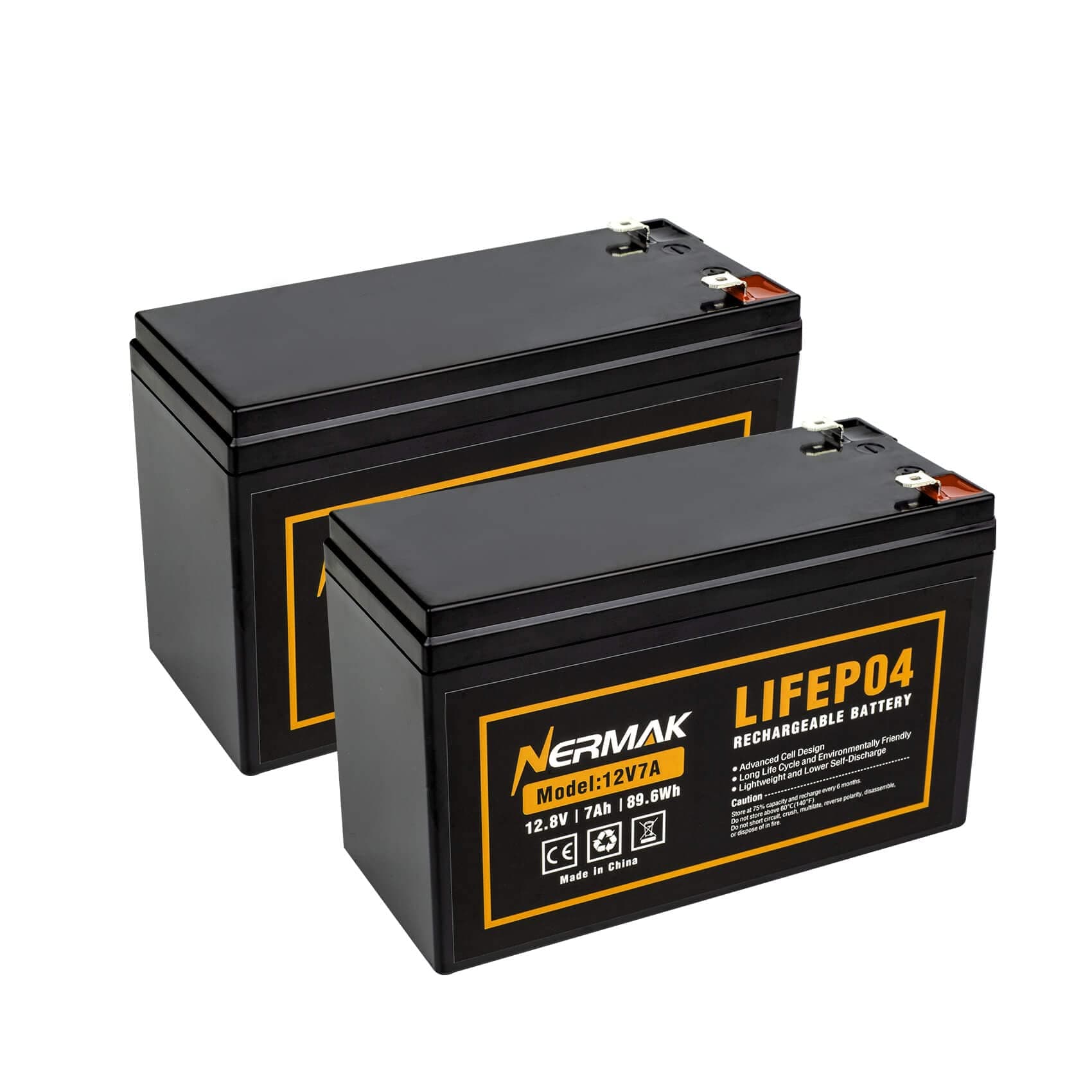 12V 7Ah (7.2Ah) Lithium LiFePO4 Battery 2 Pack, 2000+ Cycles Lithium Iron Phosphate Rechargeable Battery for Small Solar, Camping, Lighting, Ride on Toys, Fish Finder and More, Built-in 8A BMS