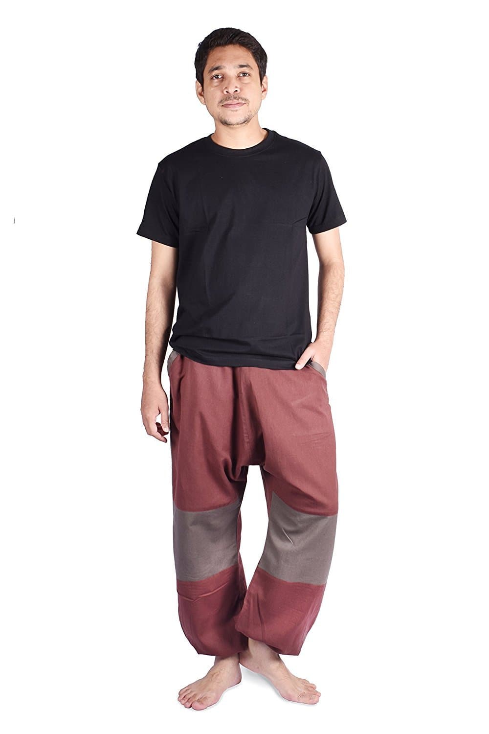Bombay Trooper Maroon Cotton ElasticFull Length Harem Pants For Men