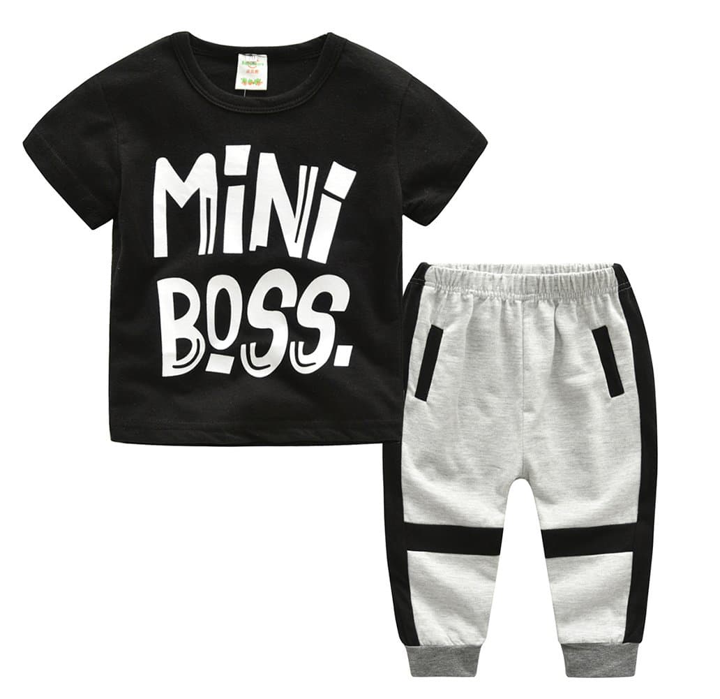 Kids Baby Little Boys Girls Short Sleeve Mini Boss Tshirt Pants Outfits Clothes Set