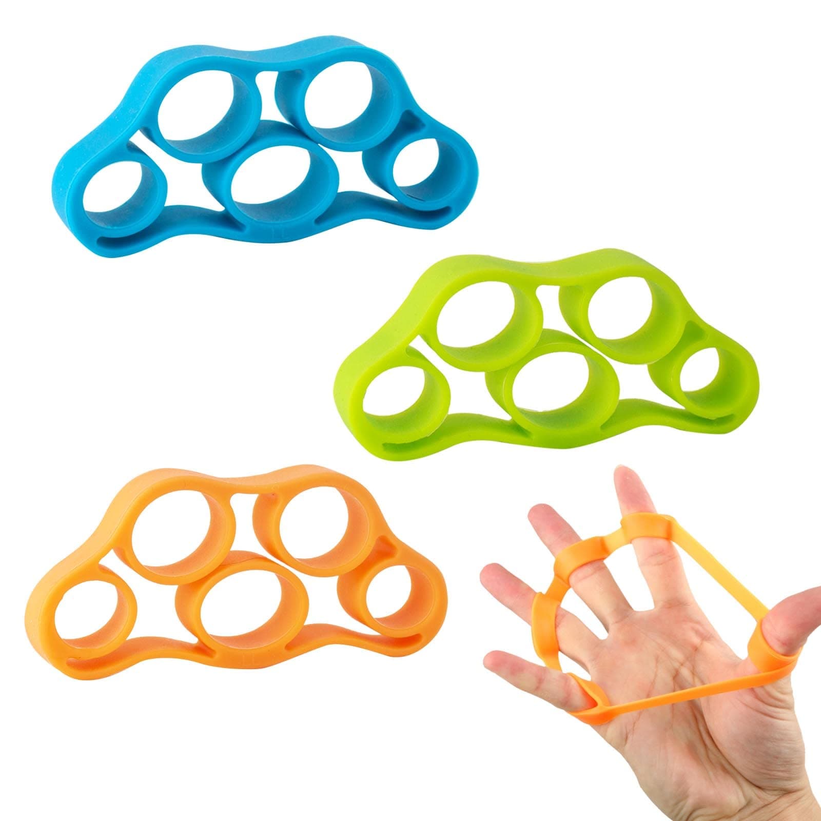 AWAVM 3PCS Silicone Finger Strengthener, Finger Trainers, Finger Pullers, Five Hole Tension Rings, Finger Exercisers, Enhanced Grip, Rehabilitation Training