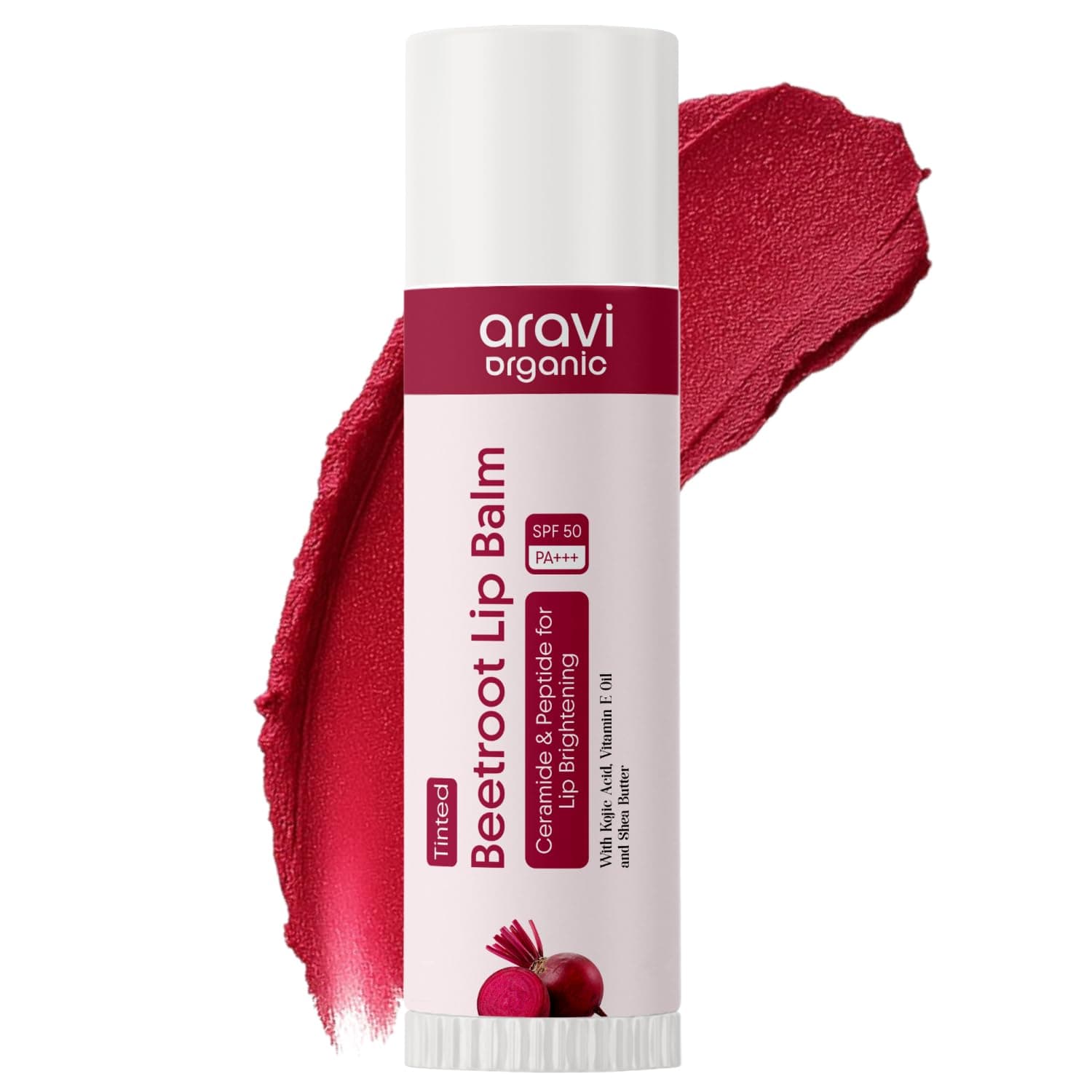 Tinted Beetroot Lip Balm with SPF 50 PA+++ | With Kojic Acid, Ceramide & Peptide | For Dark, Chapped & Pigmented Lips | SLS & Paraben Free | 0.17 Ounce / 5 gm