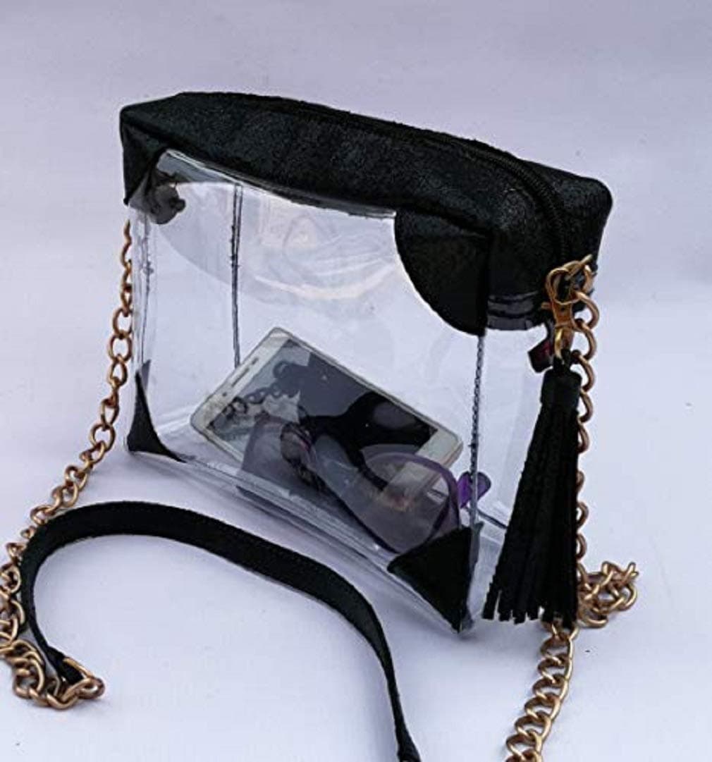 Fluke USA Stadium Approved, Boutique Quality, Handcrafted, Vegan Leather, Clear Handbag - Thick Chain Black