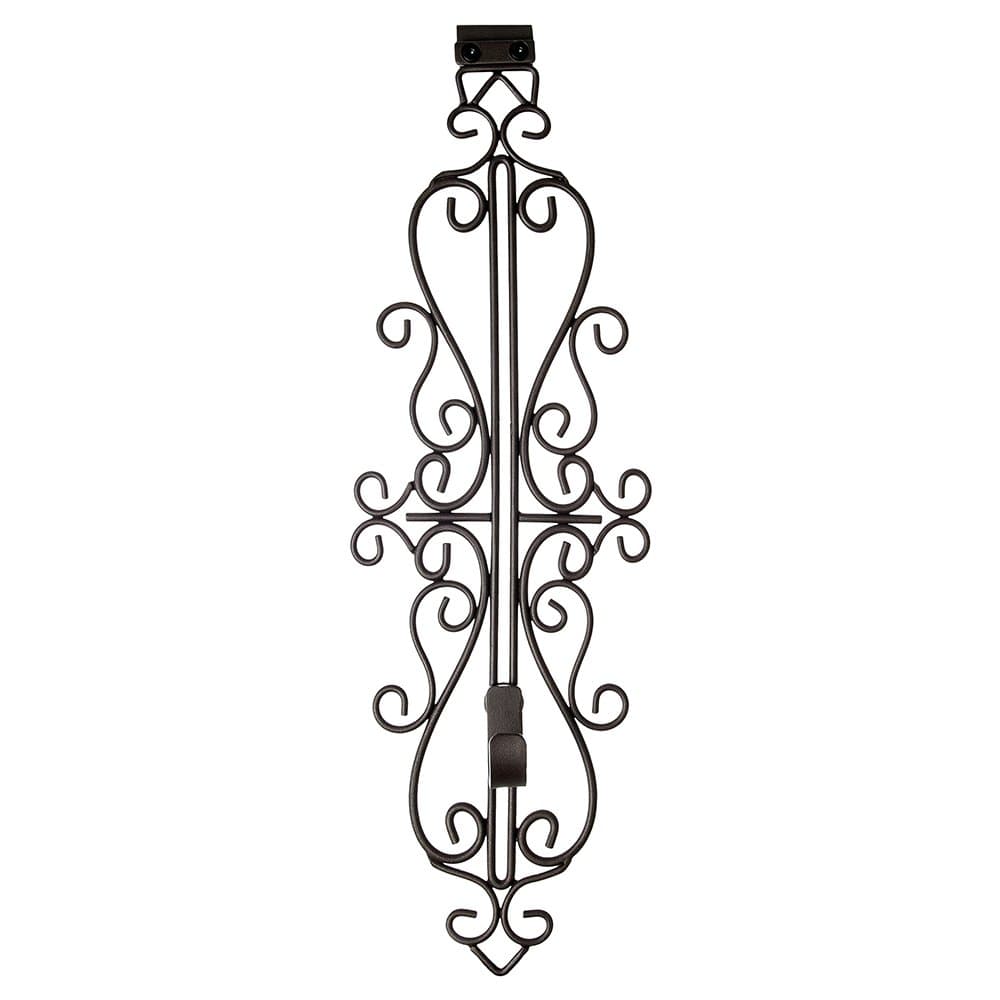 [Front Door WREATH HANGER] - Colonial Design | ADJUSTABLE Hook Length for Tall and Small Doors | PADDING to Prevent Damage like Scratch and Dents | Heavy Duty Cast Iron Metal Hangar - (Brown)