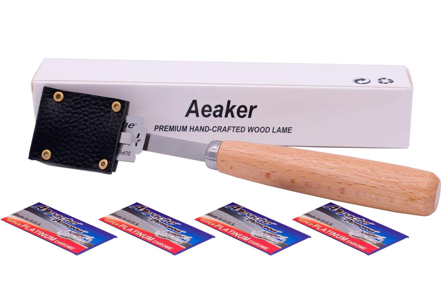 Hand Crafted Bread Lame with 5 Blades Included by Aeaker (Leather Protective Cover B)