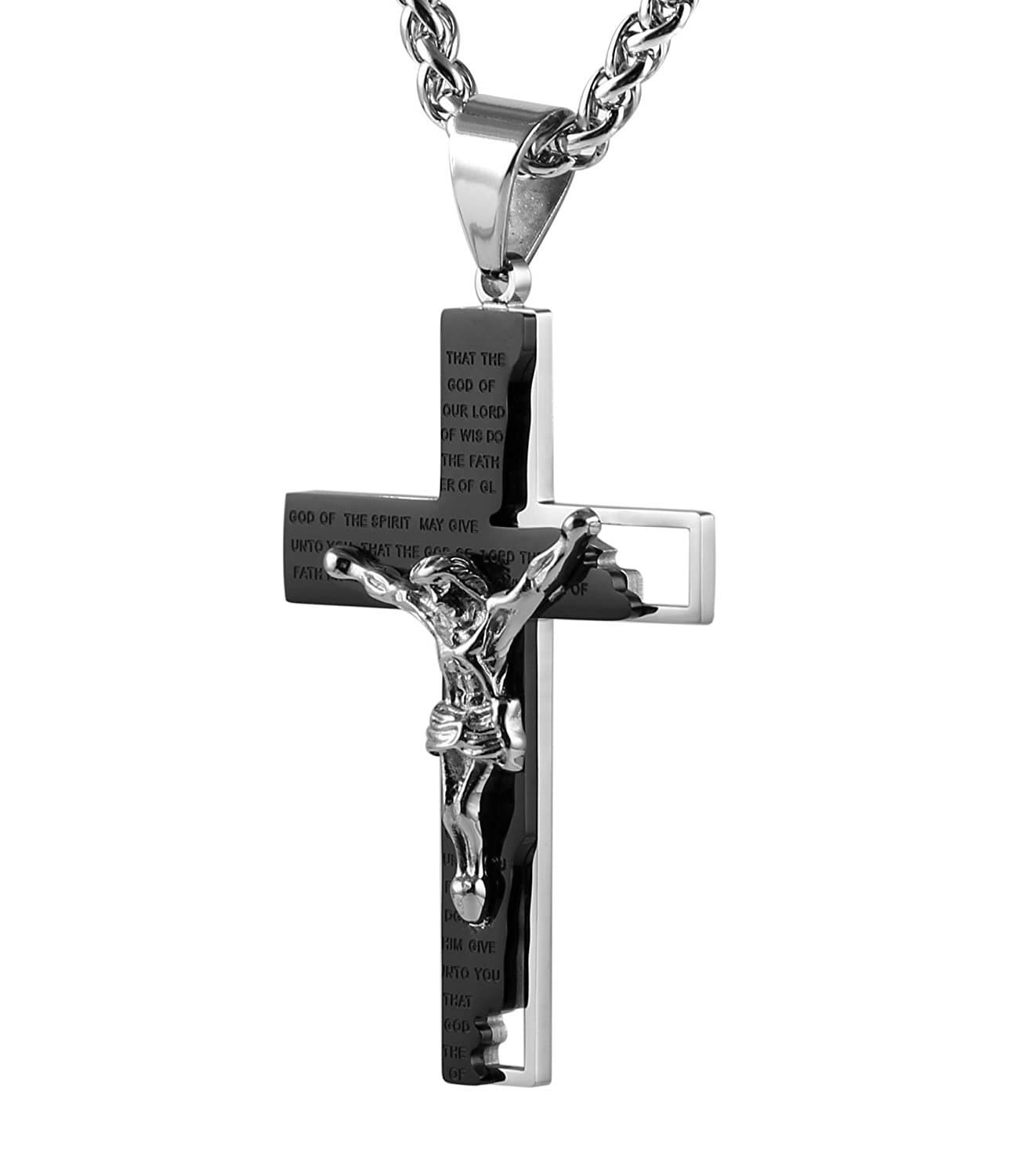 Men's Stainless Steel Cross Crucifix Bible Prayer Pendant Necklace Jewelry Gift 22+2" Chain