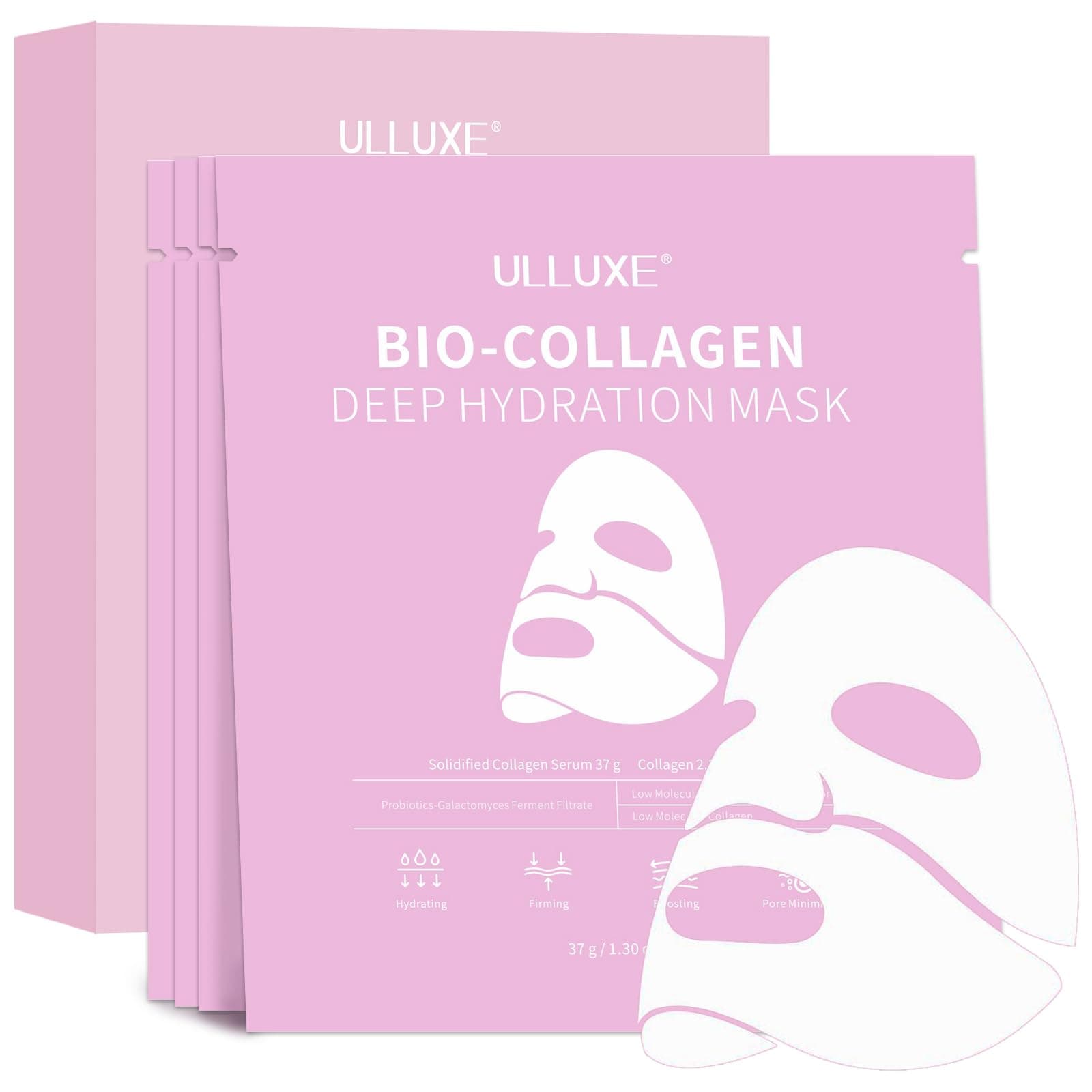 Deep Collagen Face Mask, Bio-Collagen Overnight Facial Mask, Hydrating Firming Anti-Aging and Moisturizing, Korean Skincare Masks, Stocking Stuffers for Women & Teen Girls, 37g, 4ea
