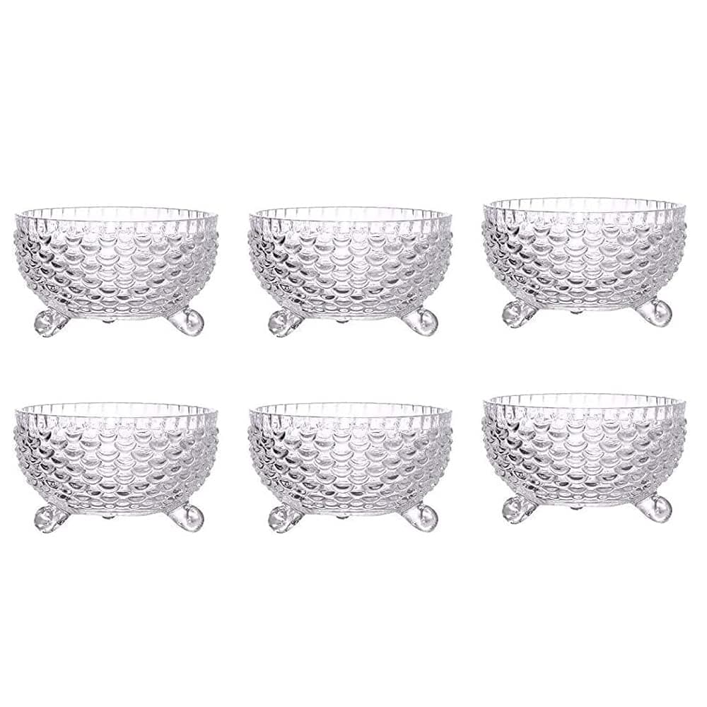 King International Glass Desert Bowl With Fish or Pineapple Decor Design | Pudding Bowl Set Of 6 Pieces for Ice Cream, Dessert, Small Side Dishes, Salad, Fruit, Dip,Ice Cream