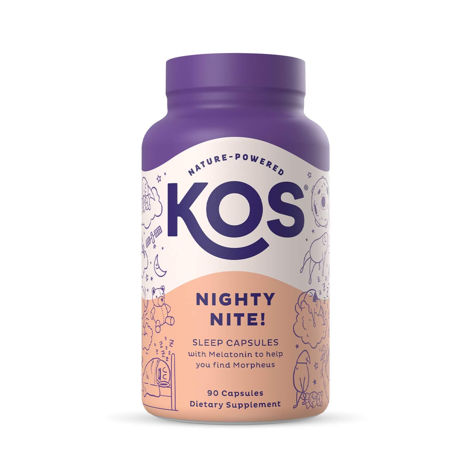 KOS Nighty Nite! Sleep Capsules - Melatonin 5Mg + L Theanine 102 Mg Natural Sleep Aid - Faster & Long-Lasting Sleep, Stress Relief - Ashwagandha, Gaba, Glycine - 90 Capsules