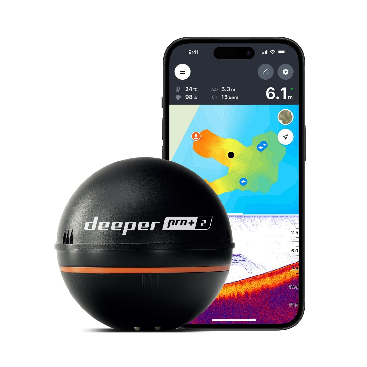 PRO+ 2 Sonar Fish Finder - Portable Fish Finder and Depth Finder For Kayaks, Boats and Ice Fishing with GPS Enabled | Castable Deeper Fish Finder with FREE User Friendly App