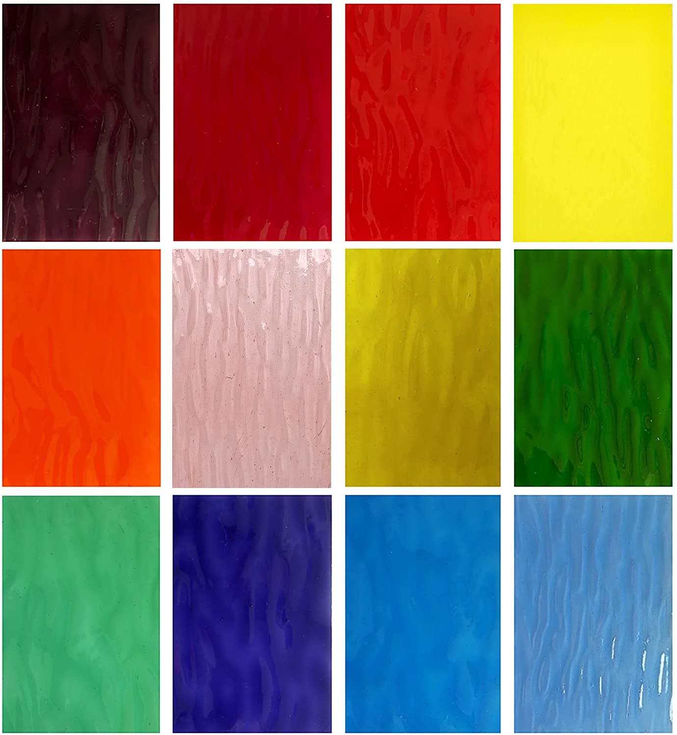12-Pack 6"x4" Stained Glass Sheets, Cathedral Panels for Easy Cutting and Vibrant-Color DIY & Mosaic Crafts (Mixed Texture)