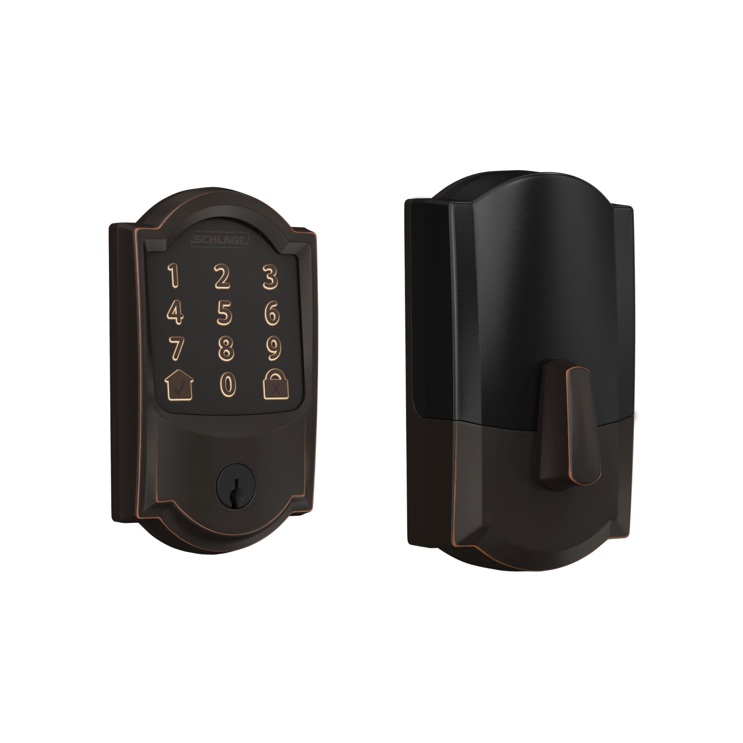 Schlage Encode Smart Wi-Fi Deadbolt Lock with Touchscreen Keypad, Keyless Front Door Entry, App Control, Alexa, Google Home and Airbnb Compatible, Aged Bronze, BE489WB CAM 716