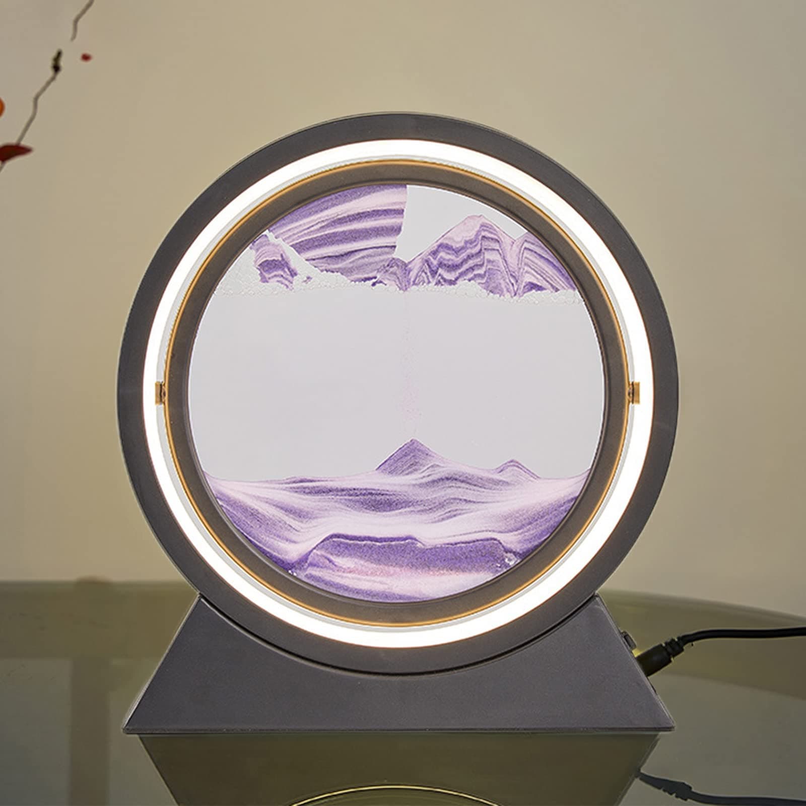 Moving Sand Art Pictures with LED Light, 3D Hourglass Deep Sea Sandscape Table Lamp, Sand Painting Liquid Motion Decor,Kinetic Sand Glass Set Desk Decoration, Flowing Sea and Sand Landscape Frame