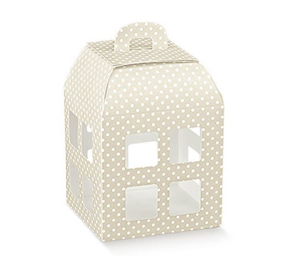 10 Boxes Atelier Taupe 10 x 10 x 13.5 cm Lantern Wedding Party Favours Gift Box Door Confetti Dots