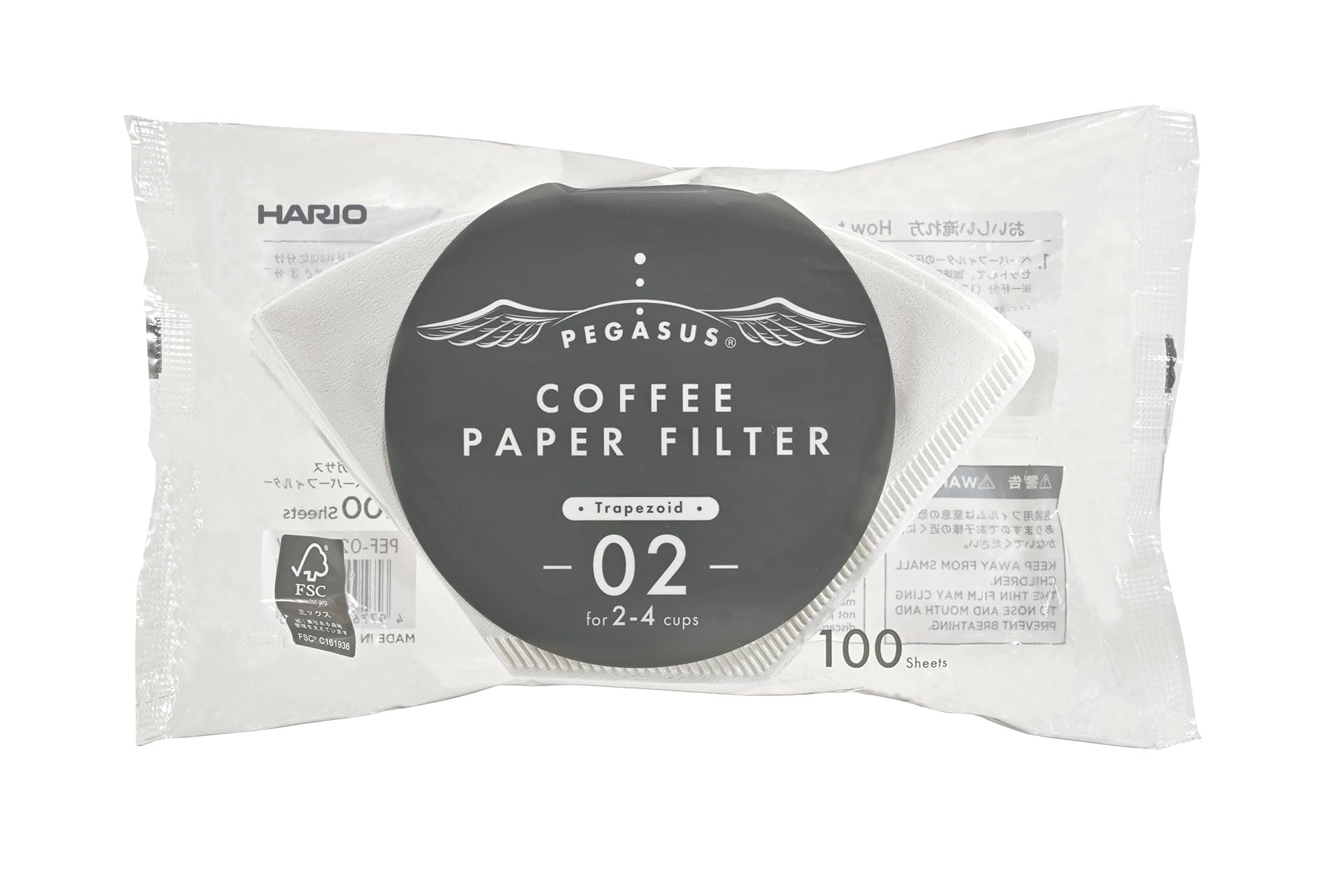 Hario Pegasus Flat Bottom Filters, Size 02, White, 100ct