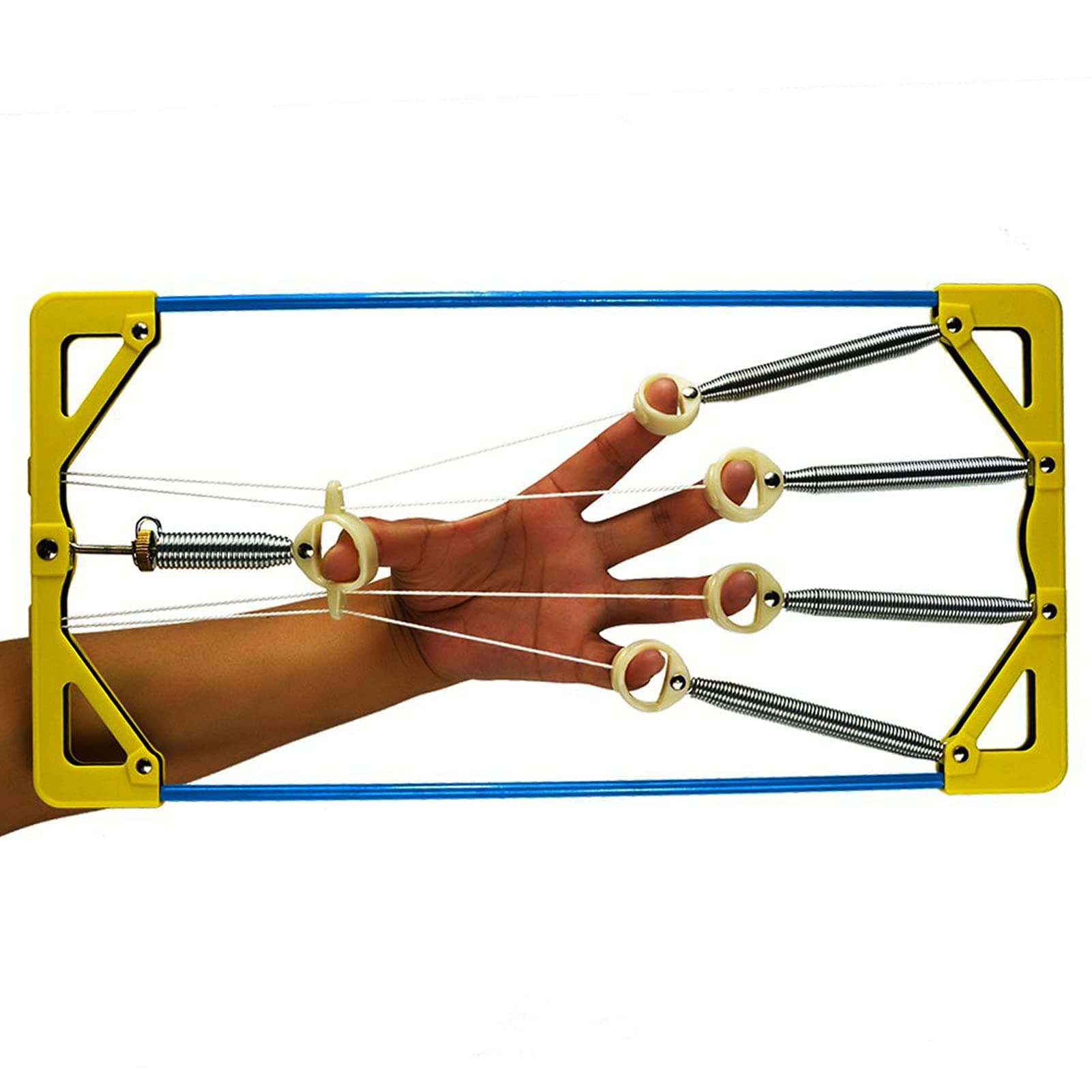 NC Jinyun Finger Exerciser & Hand Strengthener Expert Grip Strength Training for Athletes, Musicians & Physical Therapy (Metal Blue + Yellow Cover)