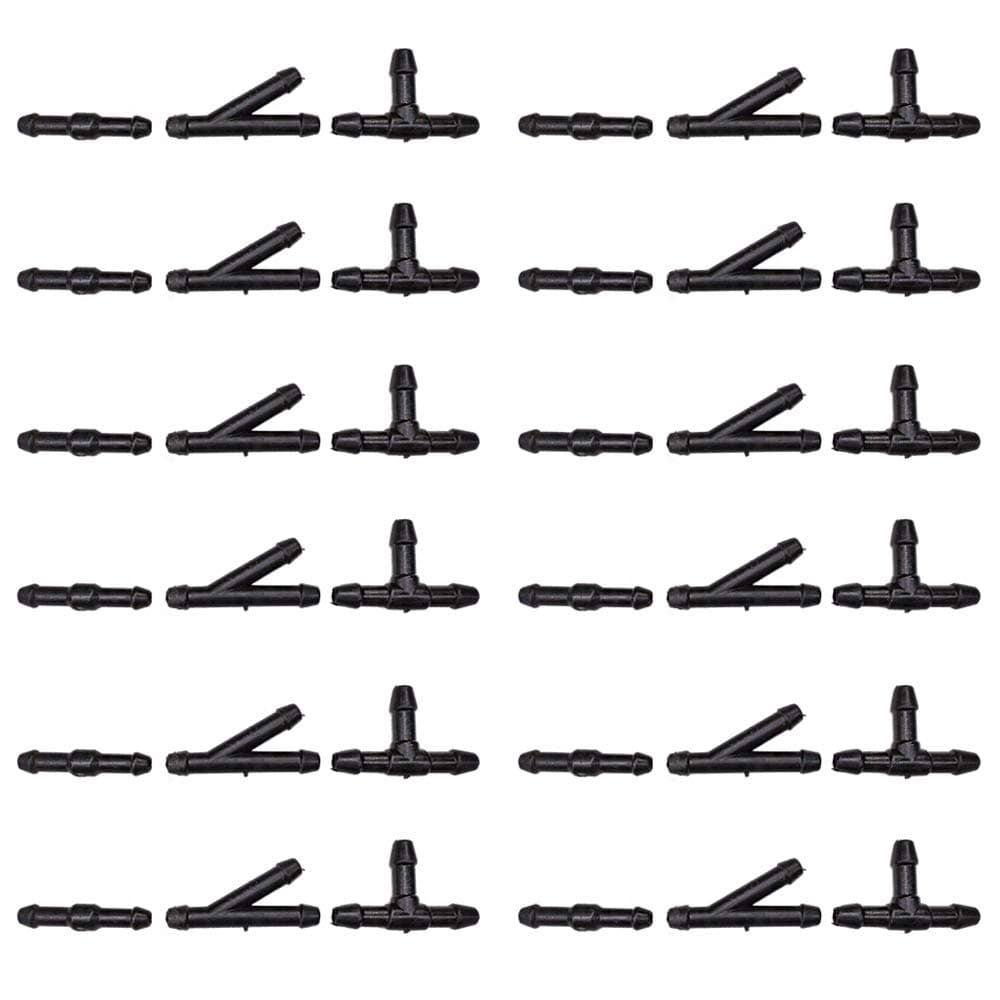 36Pcs Windshield Water Hose Connector,BUENNUS Car Windshield Washer Hose Connector 2-Way I Type 3-Way T/Y Type Nozzle Connectors Black Universal Windshield Wiper Fluid Tubing Pipe Fitting Splitter