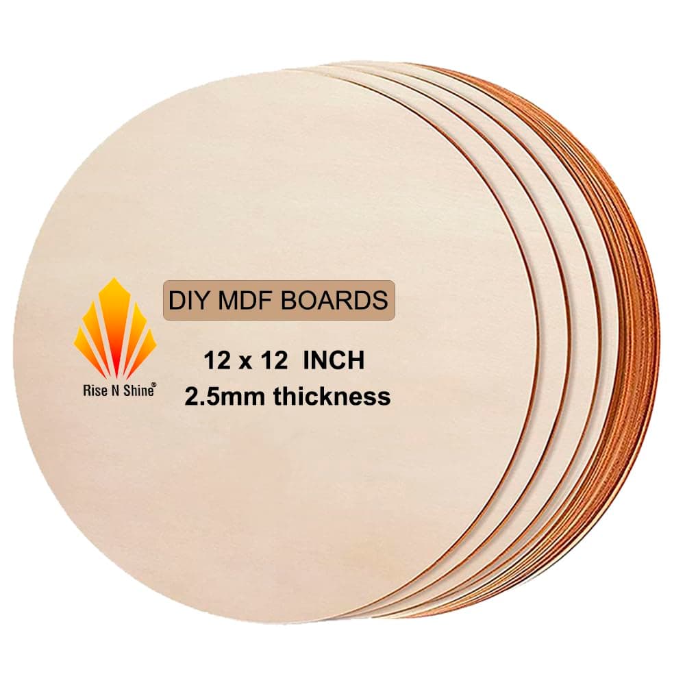 Rise n Shine Round Circle MDF Pine Wood 2.5mm Thick 12 inch MDF Board for Art and Craft Unfinished Round Wood Slices for Resin Art, Mandala Art,Pyrography, Painting (12 INCH, Set of 5)