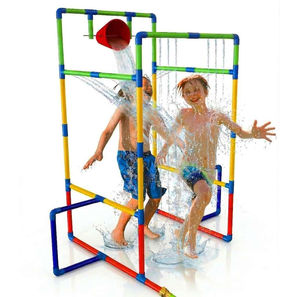 Kids Water Park Sprinkler Tunnel with Dunk Bucket | Outdoor Water Park for Backyard Summer Fun
