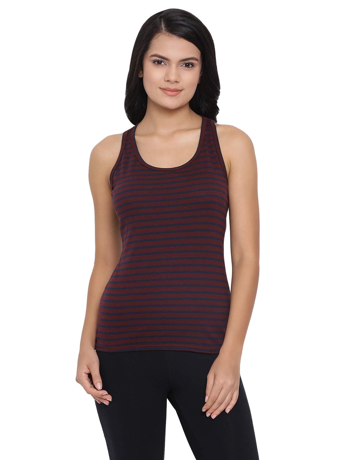 Women's Striped Racerback Cami Top in Red - Cotton Rich