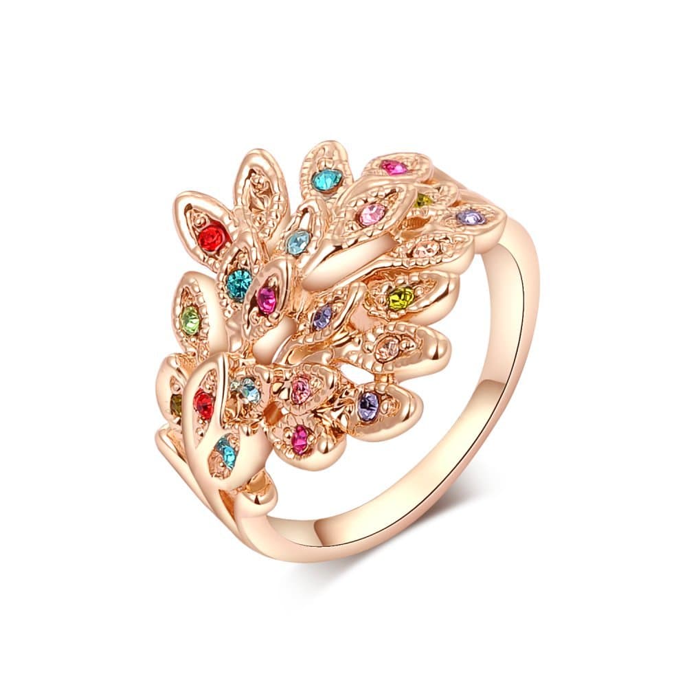 ROXI 2014 Hot on Sale 18K Platinum / Rose Gold Plated Peacock Multicolor Diamond Ring Best Christmas Gift for Women (9, Rose Gold)