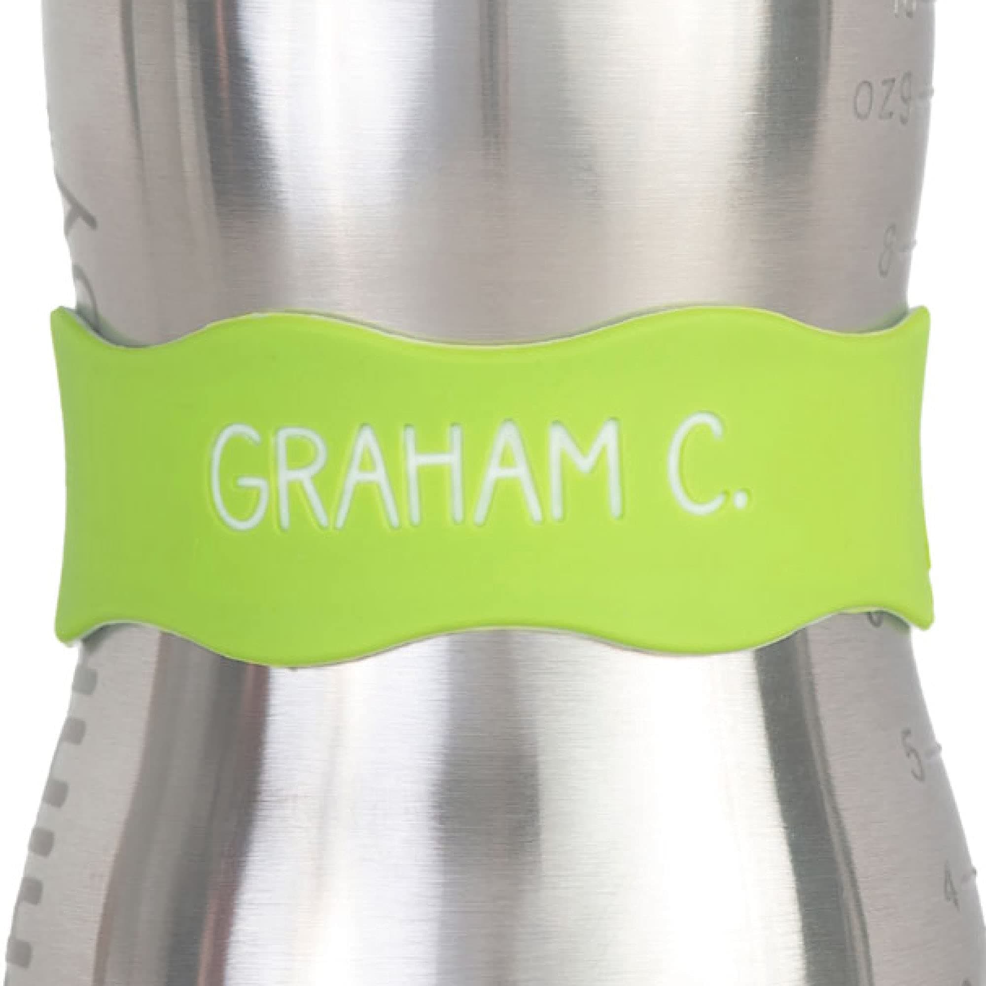 InchBugOrbit Labels - Baby Bottle Name Labels for Daycare, Sippy Cup Bands - Engraved Silicone, Reusable, Dishwasher Safe, Matching Color Personalization, 4-Pack (Kiwi Green)